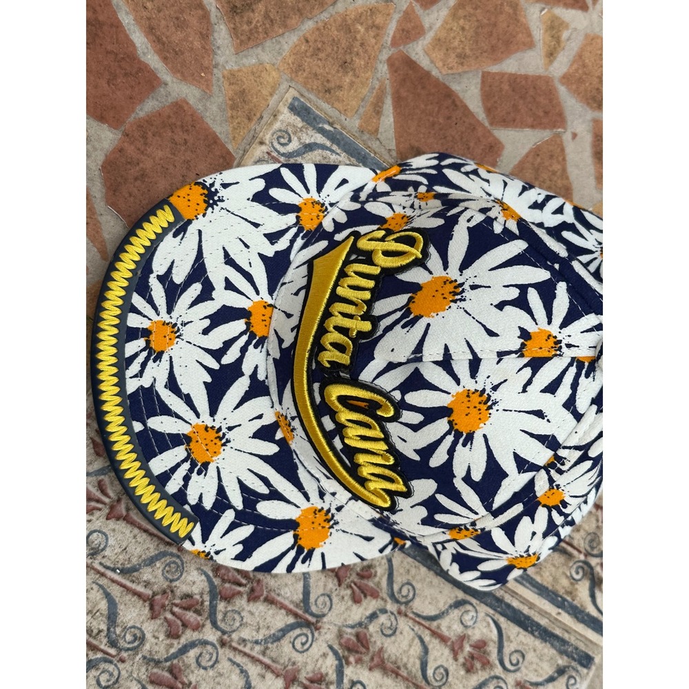 Robin Ruth Punta Cana Daisy Floral Hat Navy Blue Yellow Embroidered Souvenir Cap